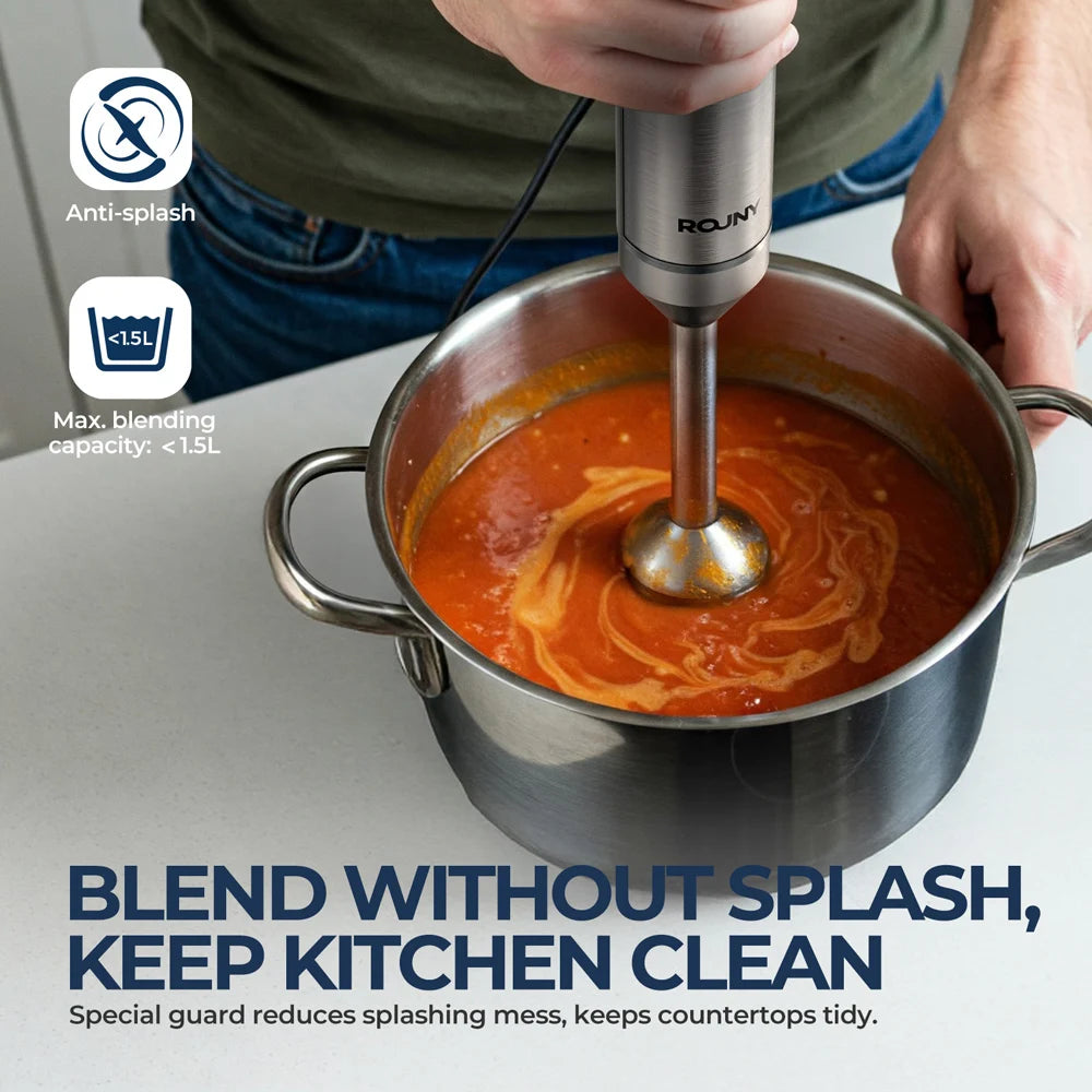 Hand Immersion Blender Powerful 4-in-1,Stainless Steel Stick Food Mixer,700ml Mixing Beaker,500ml Processor,Whisk, 1200W MAX