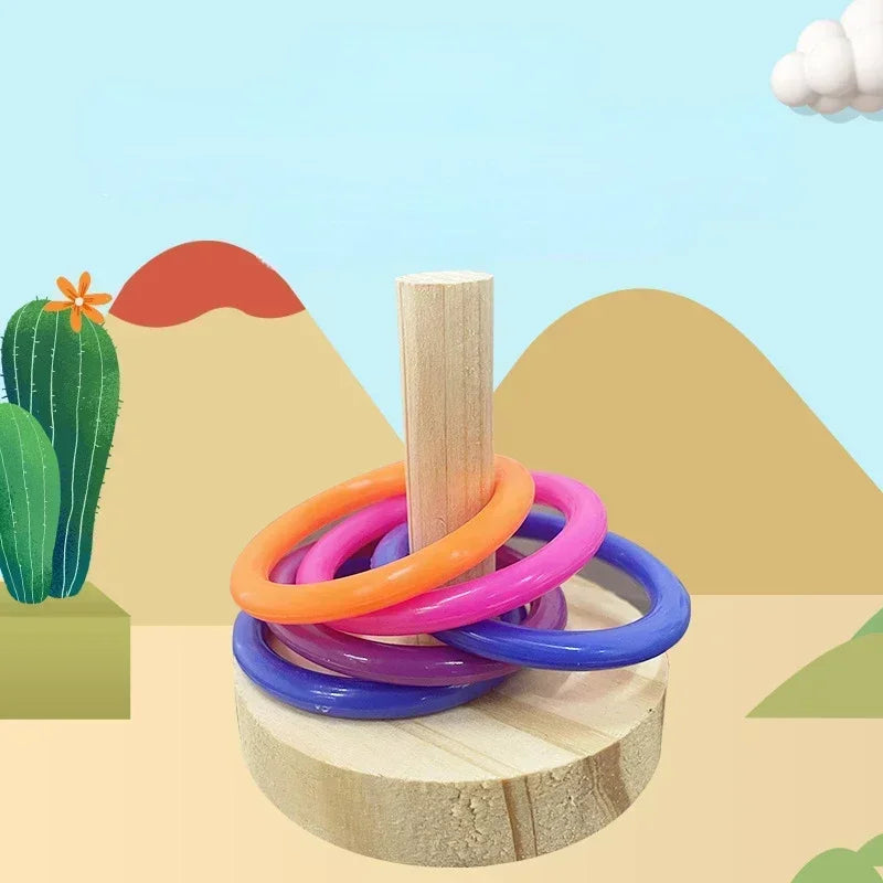 Juguete de anillo interactivo de loro de madera, ejercicio educativo estimulante, tiempo de juego divertido para loros, periquitos, juguetes para pájaros (color aleatorio)