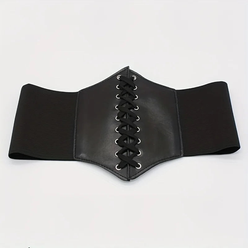 New Corset Punk Black Wide Belt, Pu Leather Slimming Body Belts for Women, Elastic High Waist Belt Female Cummerbunds