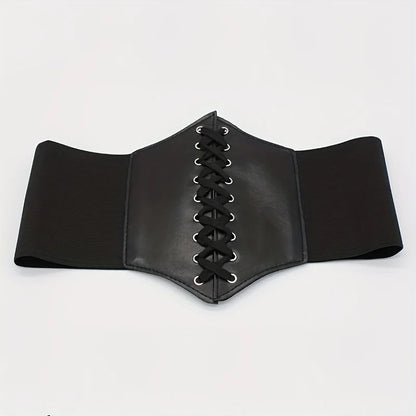 New Corset Punk Black Wide Belt, Pu Leather Slimming Body Belts for Women, Elastic High Waist Belt Female Cummerbunds