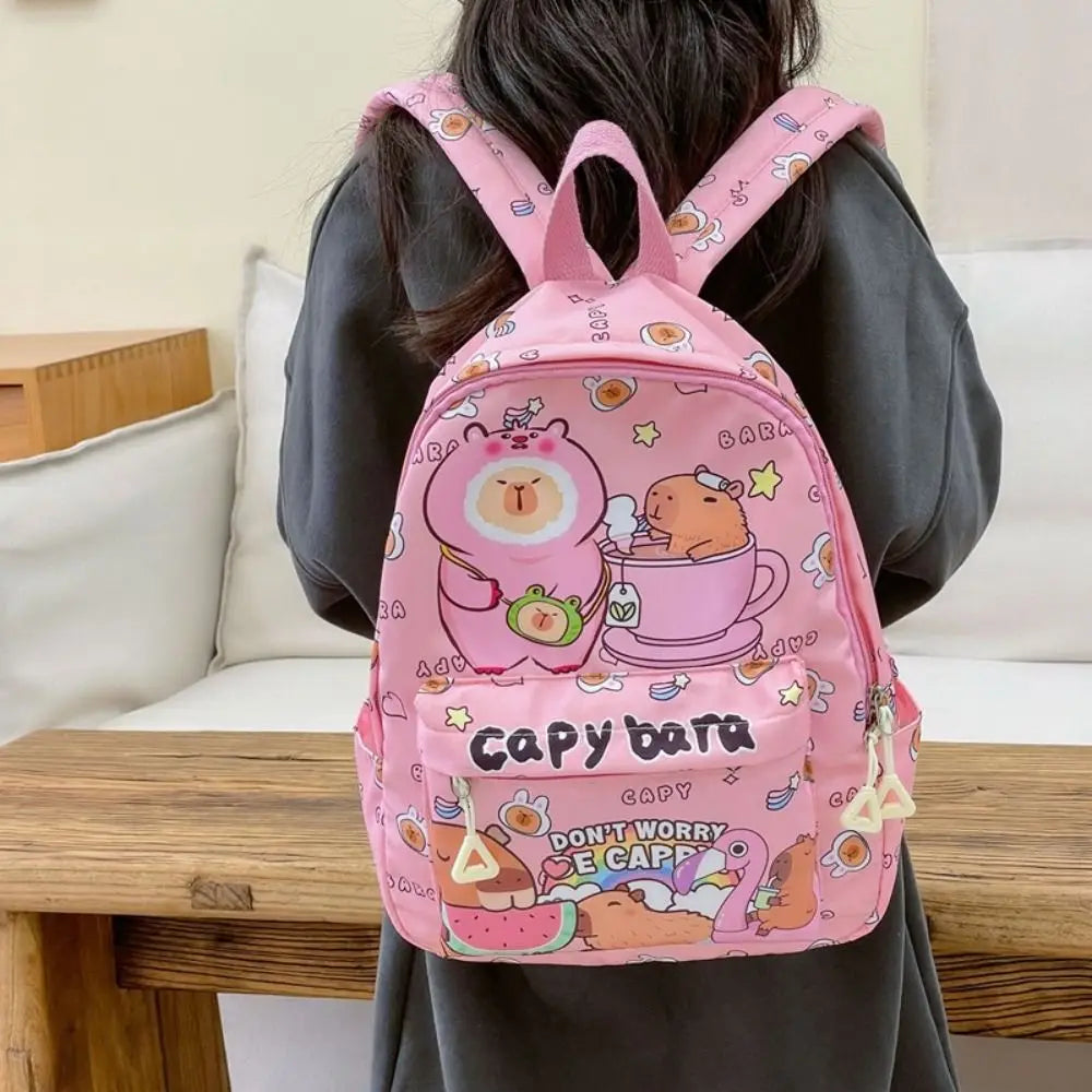 Cute Large Capacity Capybara Backpack, Cartoon Breathable Student Schoolbag, Nylon Ultra-light Book Bag, Back to school Girl