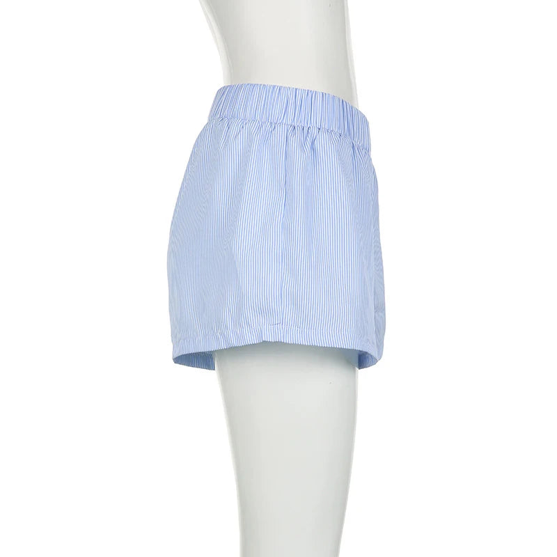 Striped Print Casual Shorts for Women, Elastic Waist Fashion Button Bottoms Streetwear, Chic Basic Y2K Loose Shorts