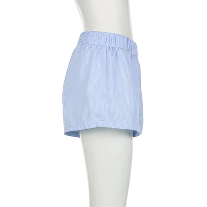 Striped Print Casual Shorts for Women, Elastic Waist Fashion Button Bottoms Streetwear, Chic Basic Y2K Loose Shorts