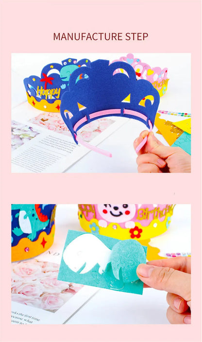 4 Pcs Creative DIY Handmade Toys Crown Hat Princess Tiara Cartoon Kindergarten Educational Art Craft EVA Paper Kids Party Gifts