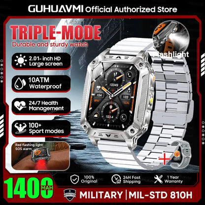 2026 New 1400mAh Large Battery Military Outdoor 2.01 inches Smart watch Men 10ATM Waterproof Bluetooth Call Sports Smart Watch