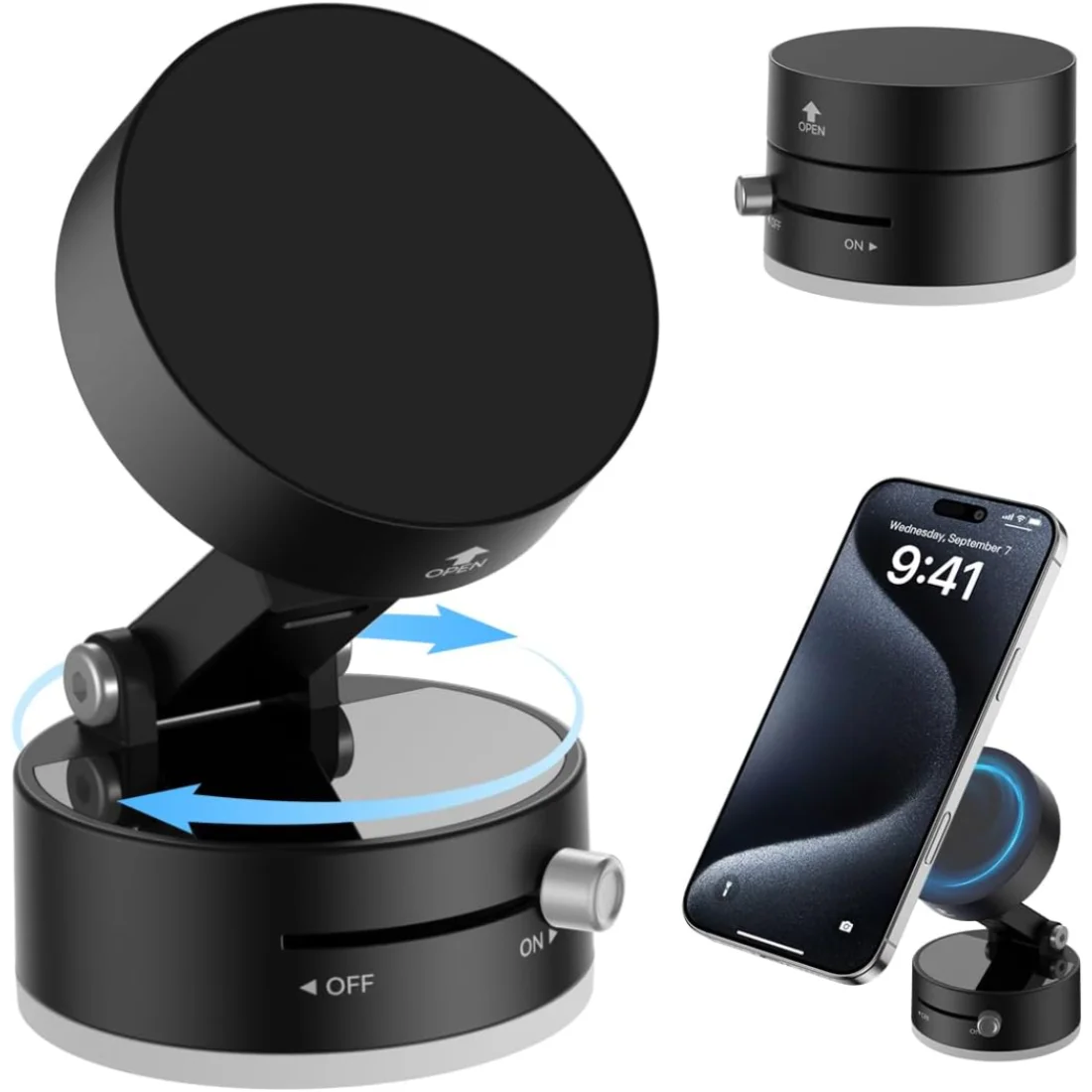 Magnetic Suction Phone Holder Upgraded 360° Adjustable Suction Cup Car Phone Mount Hands-Free Cell Phone Holder for Car/Gym