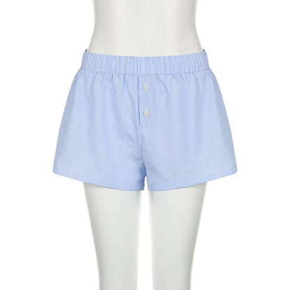 Striped Print Casual Shorts for Women, Elastic Waist Fashion Button Bottoms Streetwear, Chic Basic Y2K Loose Shorts