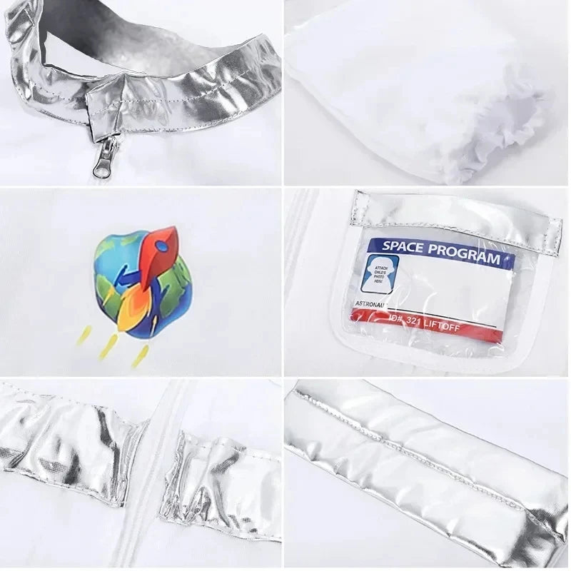 Disfraz de Halloween Astronauta para Niños y Niñas, Traje de Cosplay de Astronauta de Dibujos Animados, Mono de Fiesta Espacial, Traje de Spaceman Blanco, Bodysuit de Disfraz de Astronauta