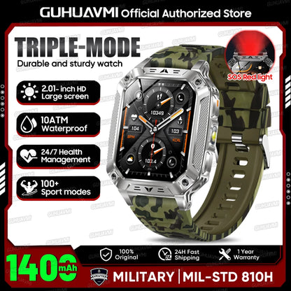2026 Outdoors Durable Men Sports Smart Watch 1400mAh Battery LED Flashlight IP69K Waterproof Bluetooth Call Military Smartwatchs