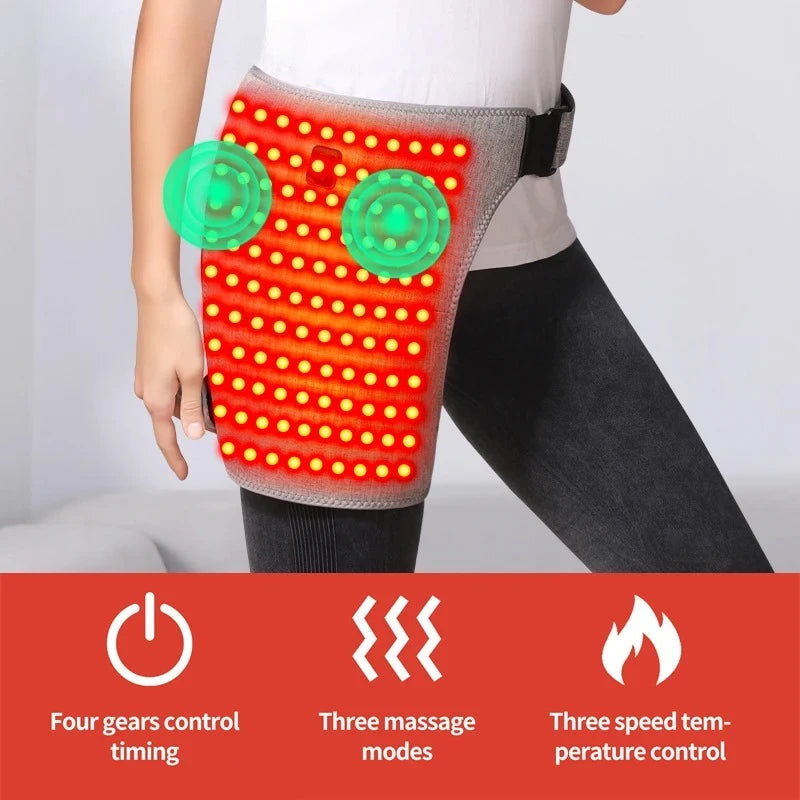 Hip Massager - 3-Gear Red Light Heat & Vibration Relieves Muscle Pain Arthritis Aids Sports Recovery For Fitness Fans Seniors