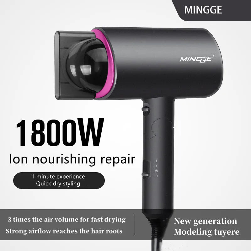 Popular Foldable Hair Dryer 1800W Blue Light Negative Ion Super Silent US/EU/UK Plug 110V/220V Home Barber Recommended