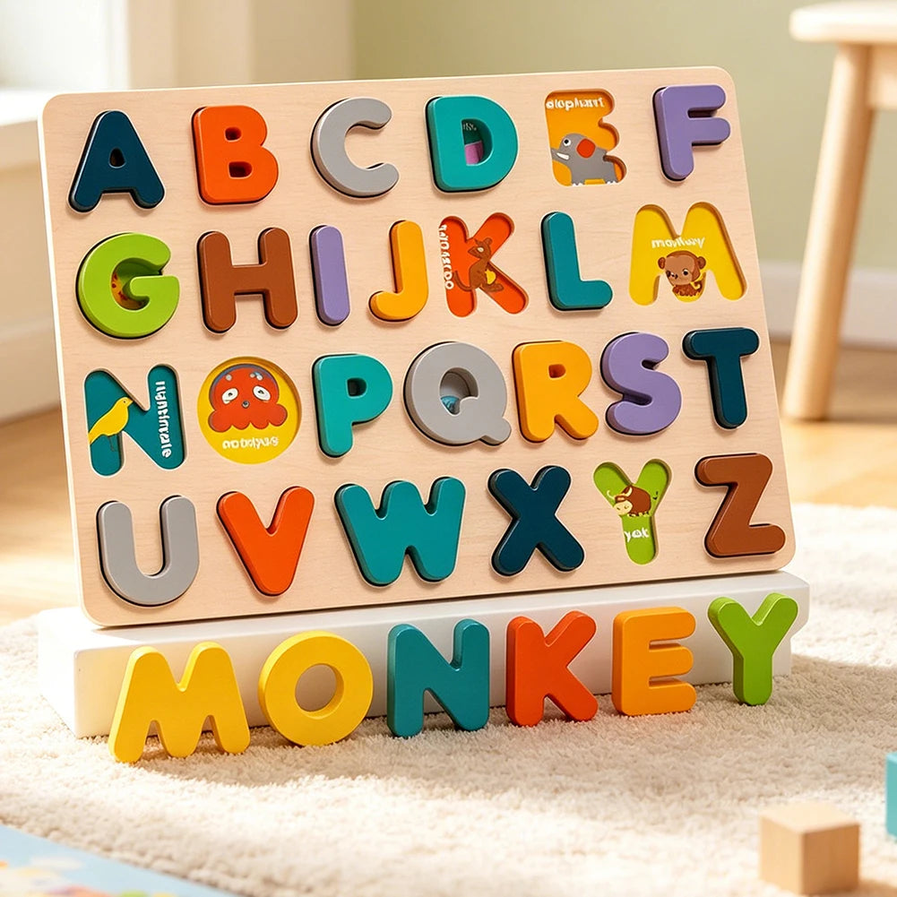 Juguetes Montessori de madera para niños de 1, 2 y 3 años, juegos de combinación de formas de números y alfabetos, juguetes educativos tempranos para niños.