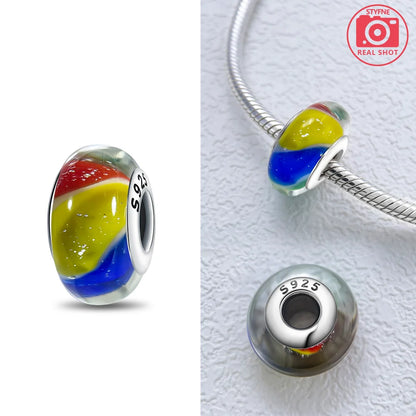 Original 925 Silver Charms Flower Blue Star Green Turtle Glass Beads Fit Bracelet Women DIY Gift Murano Jewelry Accessories