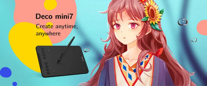 XPPen Deco Mini7 V2 Graphics Tablet, 7*4.3 Inch Digital Drawing Tablet, 8 Keys 16384 Levels 60 Tilt for Art Drawing Signature