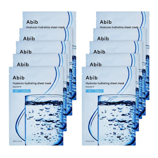 Mascarilla facial de tela hidratante con ácido hialurónico de Abib Essential Fit (10 unidades)