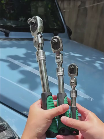72-Tooth Ratchet Wrench Set, Chrome Vanadium Steel, Automatic Two-Way Mechanism, Stretchable, Ergonomic Grip, with Quick Socket