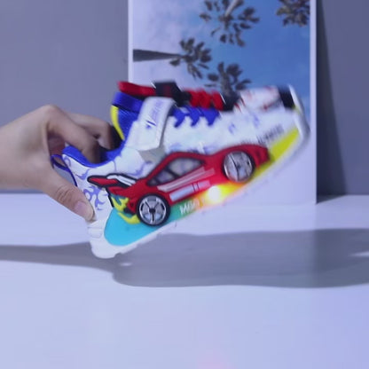 Mgo Kidss New Spring and Autumn Children's Car-Themed Boys' Sneakers, Cartoon Light-Up Shoes for Kids, Boys' Glowing Running Shoes for Ages 1-3-6, Led Light-Up Shoes, Lightweight Boys' Shoes, Light-Up Sneakers, Christmas/Halloween Gifts