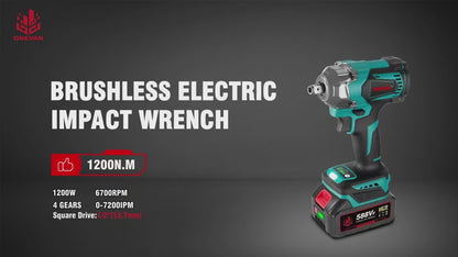 Llave de impacto eléctrica sin escobillas ONEVAN 1200N.M, 3 funciones, 1/2", destornillador portátil inalámbrico, herramientas para batería Makita Pin