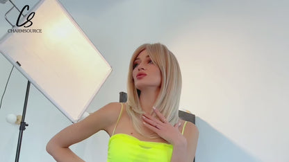 CharmSource Blonde Long Hair Natural Straight Wig Synthetic Wigs for Women Daily Party High Density