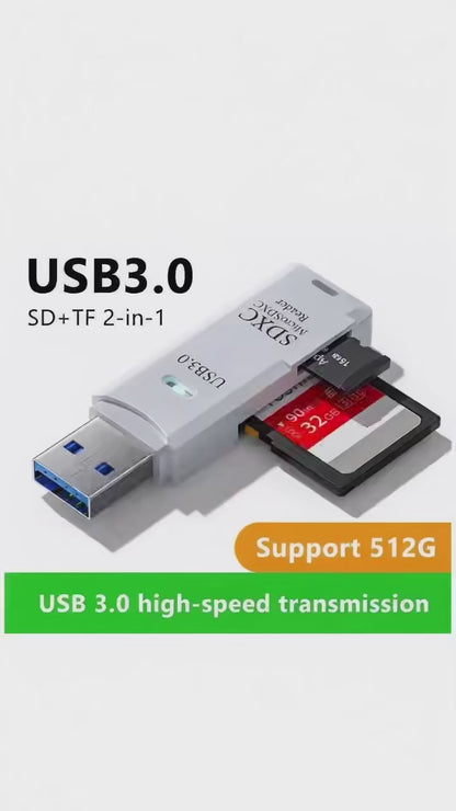 2-in-1 Multi-Functional USB 3.0 Card Reader Micro SD TF Memory Card Reader USB Flash Drive Card Reader Adapter for PC Laptops Accessories