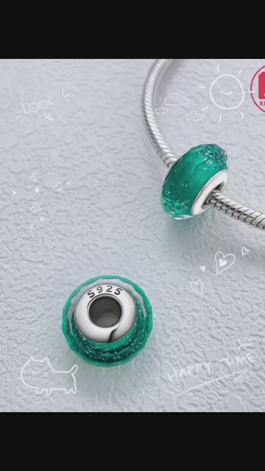 Sterling Silver 925 Colored Murano Glass Beads Round Shiny Charms Fit Original Bracelet DIY Fine Jewelry Gift for Women