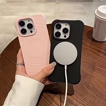 High Quality Solid Color Case For IPhone 17 16 15 14 13 Air Pro Max For Magsafe Liquid Silicone Wave Pattern Anti-Scratch Cover