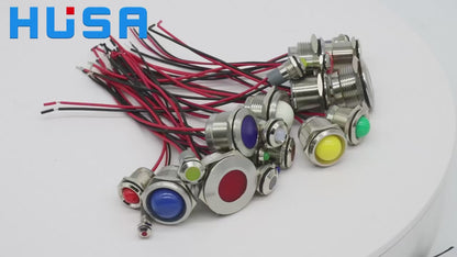 6mm 8mm 10mm 12mm 14mm Metal LED Warning Indicator Light Signal Lamp Pilot Wire 3-6V 12-24V 220V Waterproof IP65 Red Green Blue