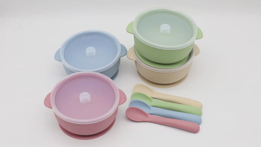 3-piece silicone bowl with lid, food spoon bowl with suction cup, strong suction set