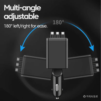 5 In 1 Car Charger 66W Max with Retractable Cable PD30W+2.4A Voltage Display Super Fast Charging 22.5W for iPhone & Android